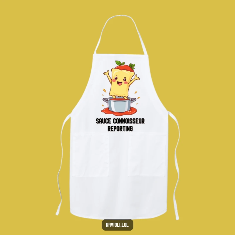 Funny Ravioli Sauce Leap Apron: Happy Noodle Dive Kitchen Wear, Hilarious Gift