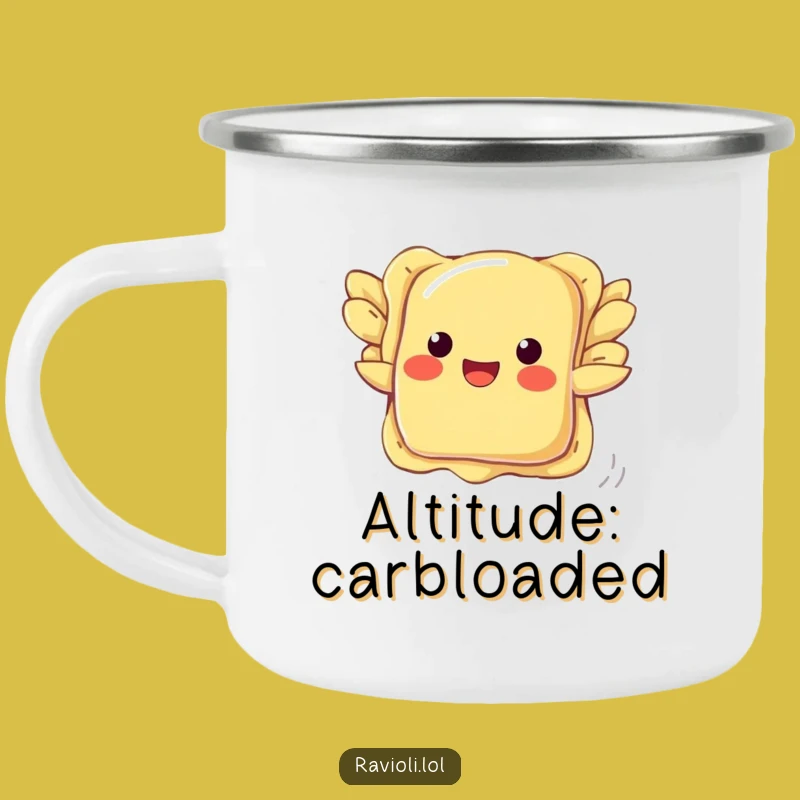 Funny Ravioli Flying Camping Mug: Adventure Pasta Wings Camp Gift