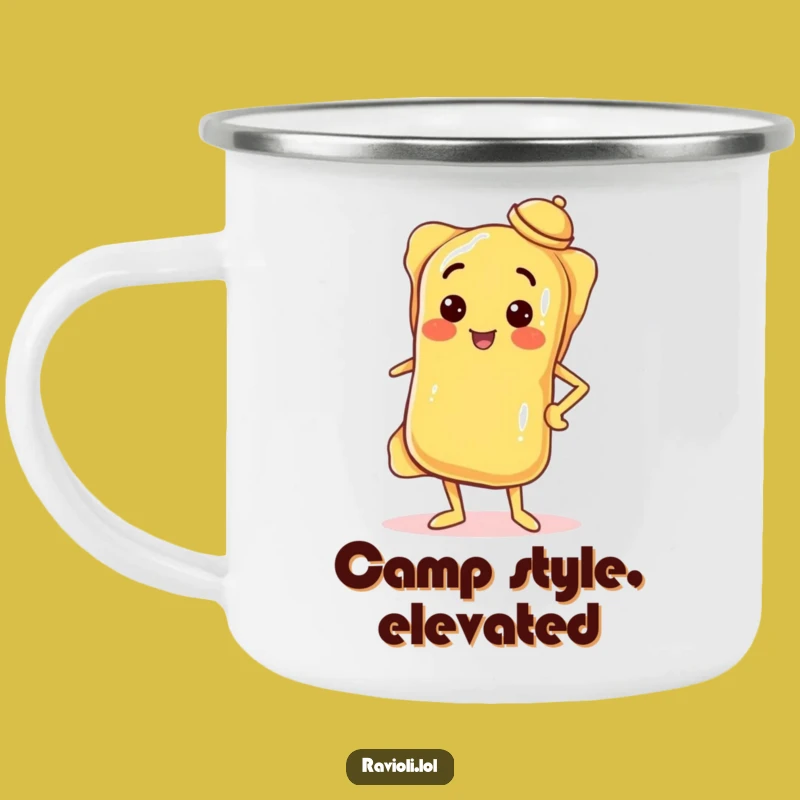 Funny Confident Ravioli Camping Mug: Adventure with Pasta Attitude