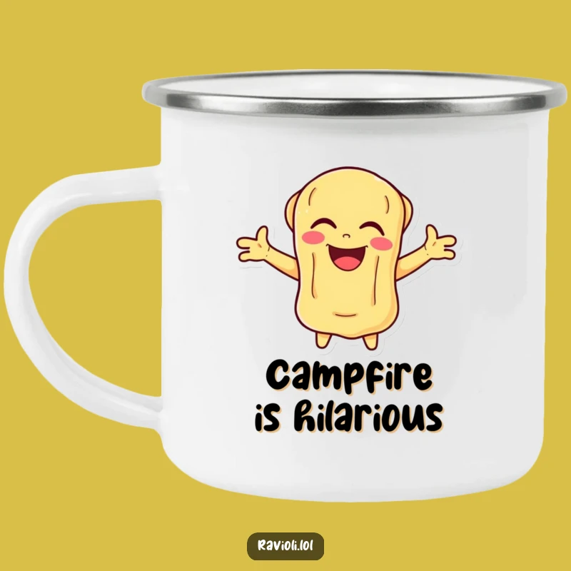Durable Funny Laughing Ravioli Camping Mug, Vibrant Outdoor Joy, Gift
