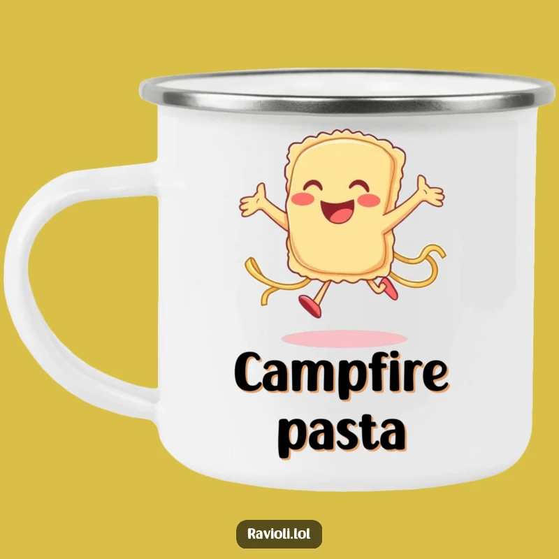 Funny Ravioli Jump Camping Mug: Adventure Pasta Pal Mug, Gift