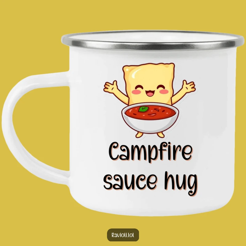 Funny Ravioli Marinara Embrace Camping Mug - Outdoor Italian Food Fun