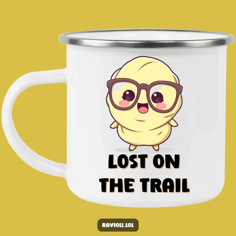 Durable Funny Ravioli Camping Mug: Tripping Character, Outdoor Humor Gift