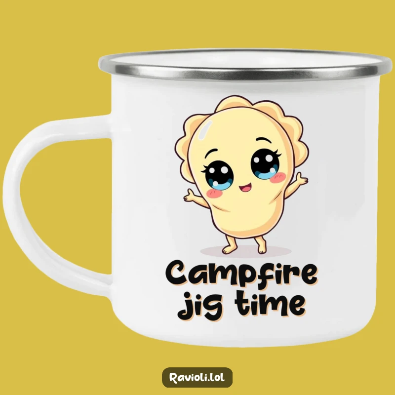 Funny Dancing Ravioli Camping Mug: Groove on the Go