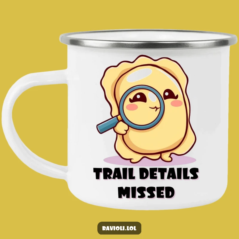 Funny Detective Ravioli Camping Mug: Pasta's Keen Eye, Rugged Funny Gift for Outdoors