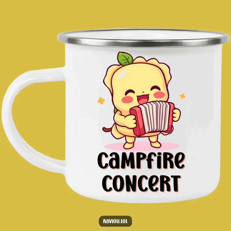 Funny Ravioli Accordion Camping Mug - Campfire Melodies and Laughter