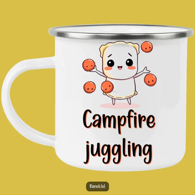 Funny Ravioli Camping Mug: Hilarious Juggling Meatballs, Outdoor Chef Gift