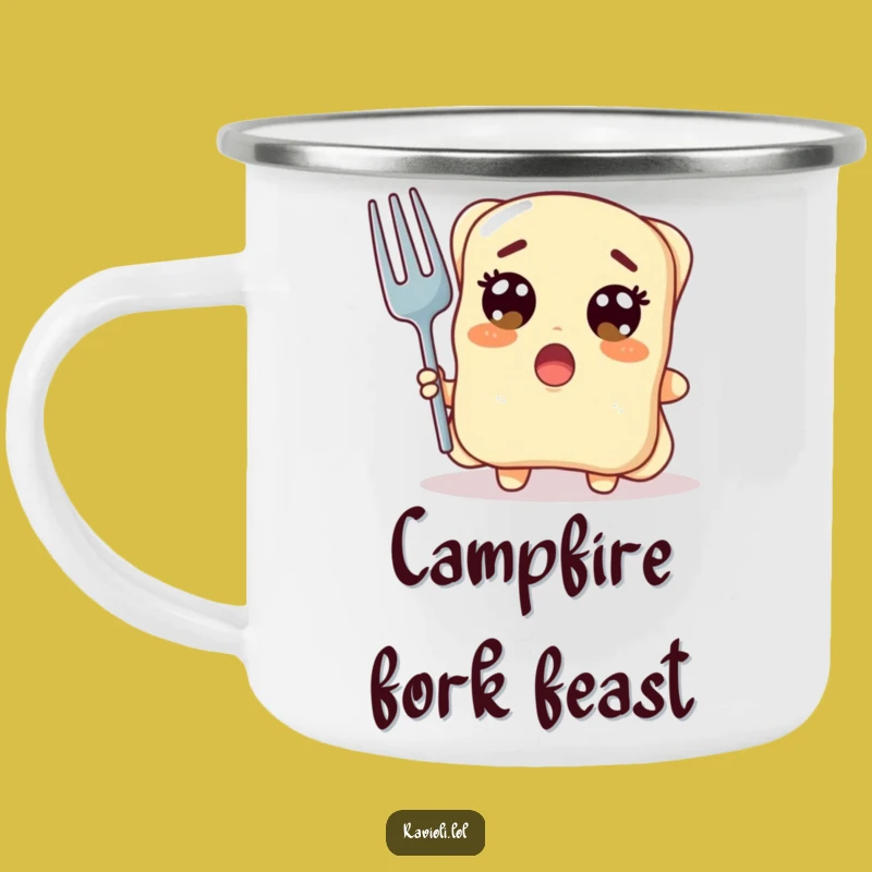 Funny Ravioli Camping Mug: Hilarious Surprise Fork, Outdoor Reaction Gift