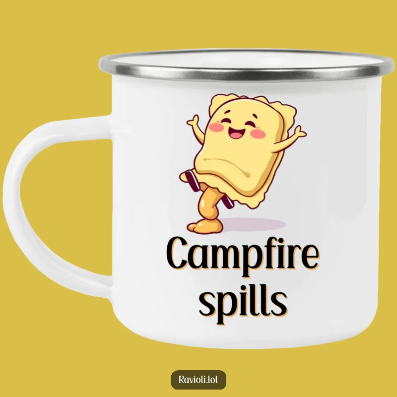 Funny Ravioli Cartwheel Camping Mug: Giggling Pasta Pal Mug, Gift