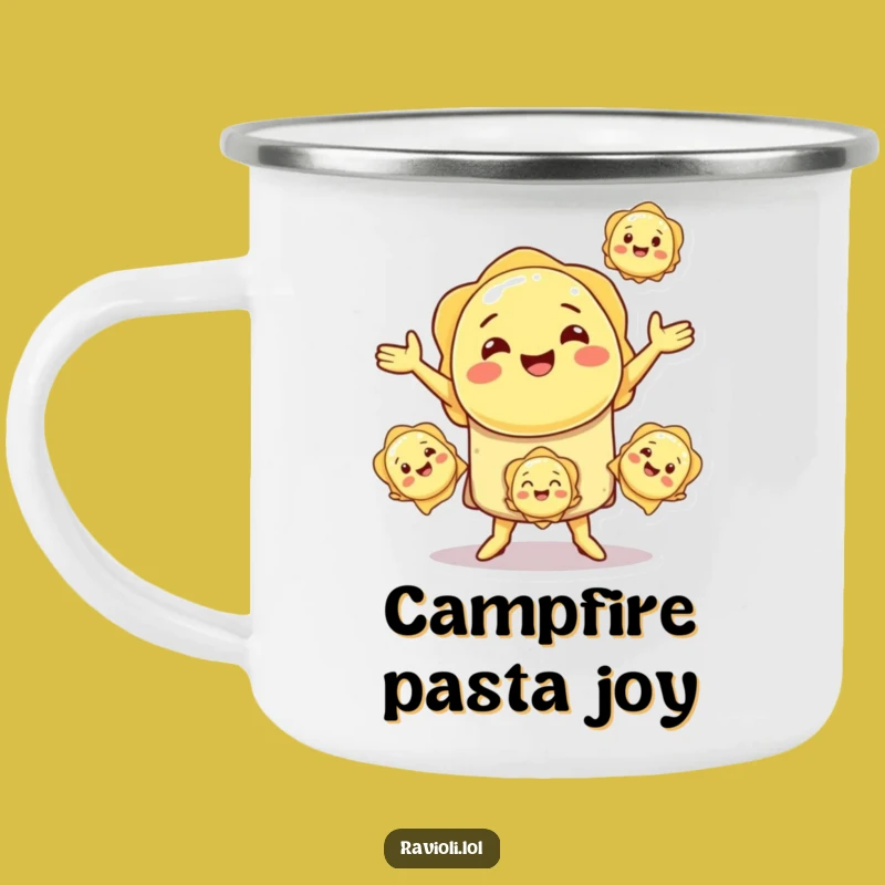 Funny Ravioli Juggling Camping Mug: Durable Dinner Fun, Hilarious Outdoor Gift