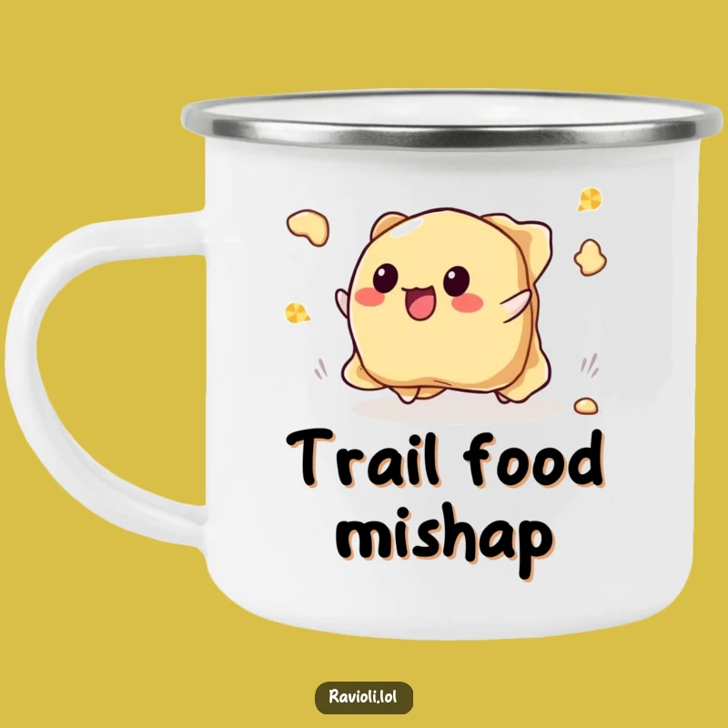 Funny Tripping Ravioli Camping Mug - Pasta Mishap Adventure!