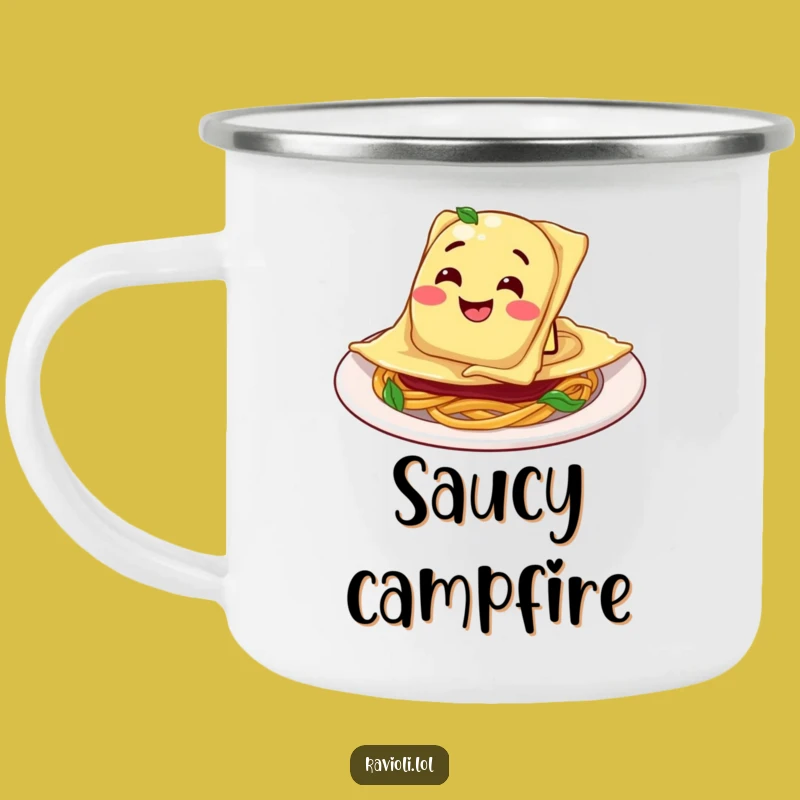Funny Ravioli Plate Camping Mug: Pasta Lover's Adventure Mug