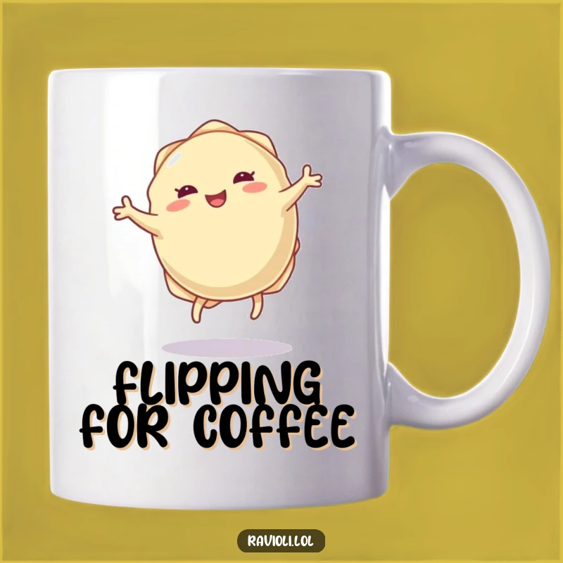 Funny Ravioli Cartwheel Mug: Joyful Pasta Delight, A Whimsical Foodie Gift