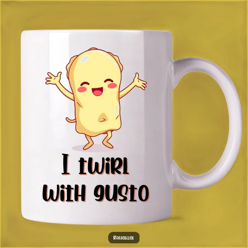 Funny Dancing Ravioli Mug - Clumsy Pasta Character Hilarious Gift