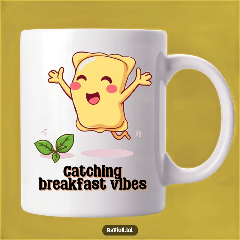 Funny Ravioli Chasing Basil Mug - Joyful Pasta Kitchen Humor