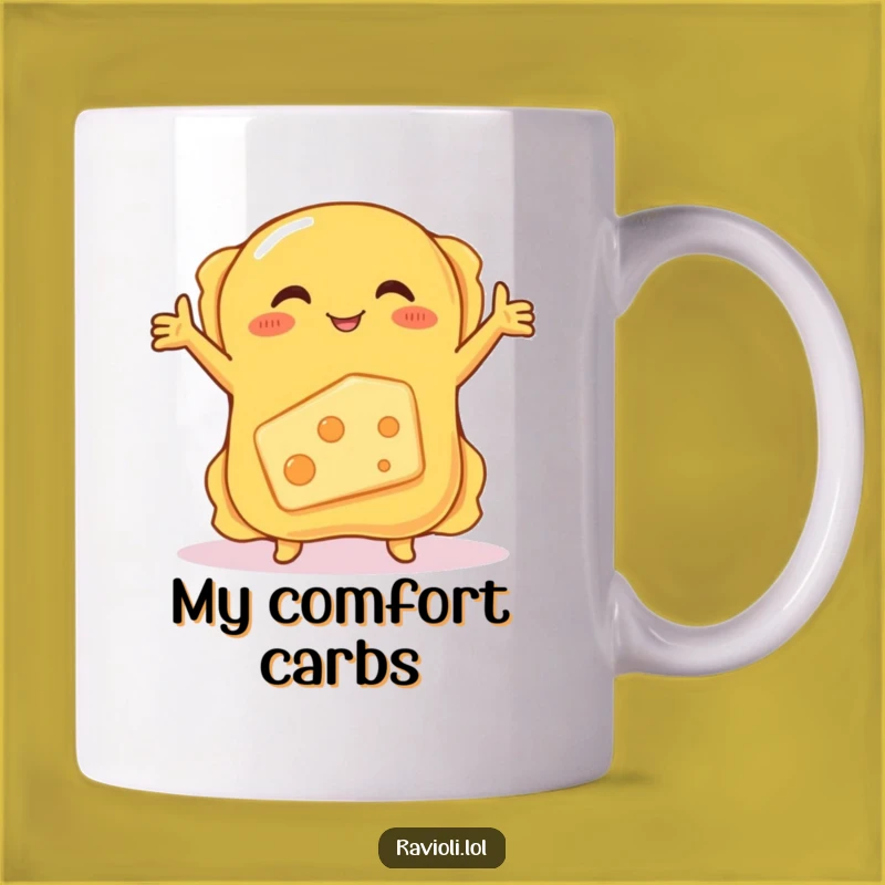 Funny Ravioli Hugging Cheese Mug: A Perfect Cartoon Foodie Gift