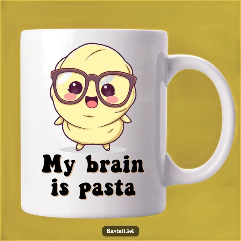 Funny Ravioli Mug with Goofy Glasses, a Perfect Gift for Clumsy Foodies