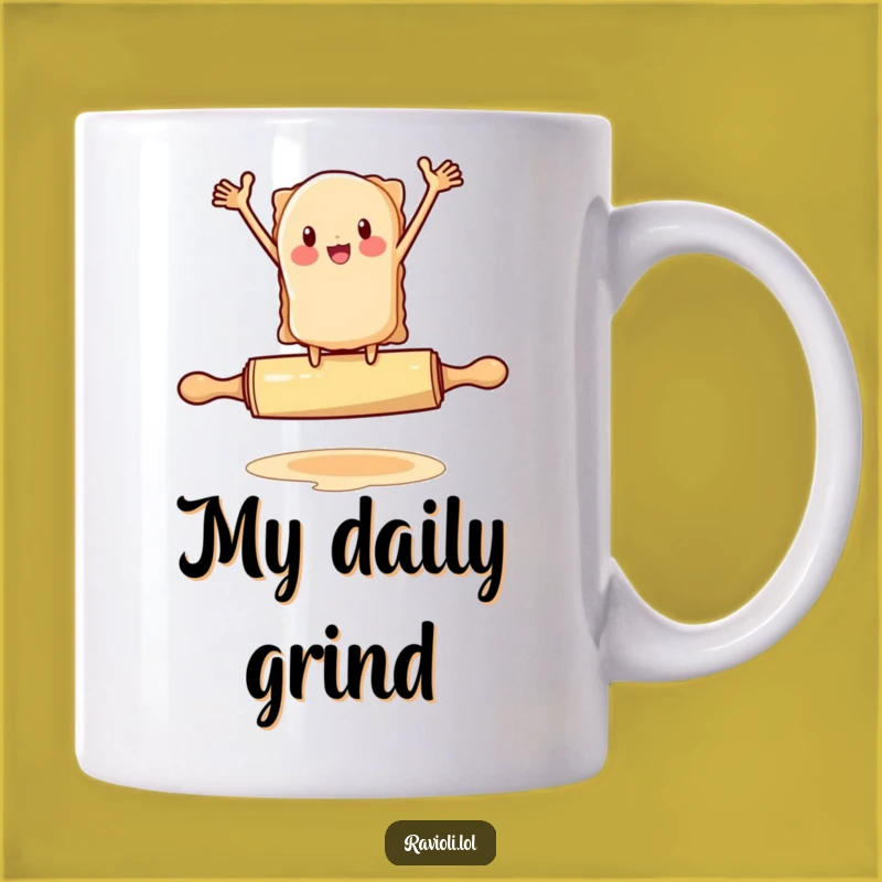 Funny Ravioli Rolling Pin Balance Mug: Hilarious Pasta Acrobatics Gift