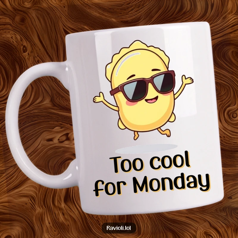 Funny ravioli wearing sunglasses hops confidently with a grin, perfect gift for pasta lovers.