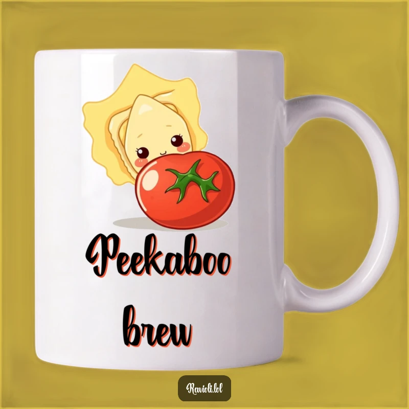 Funny Shy Ravioli Tomato Mug - Adorable and Humorous Peek-a-Boo Gift