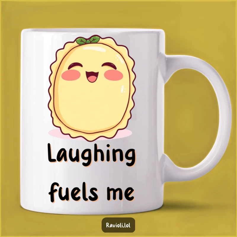 Funny Giggling Ravioli Mug: Happy Italian Food Character Laughing, Joyful Humorous Gift