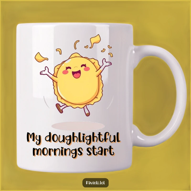 Funny Ravioli Cartwheel Mug: Joyful Pasta Steam, Perfect Gift for Food Lovers