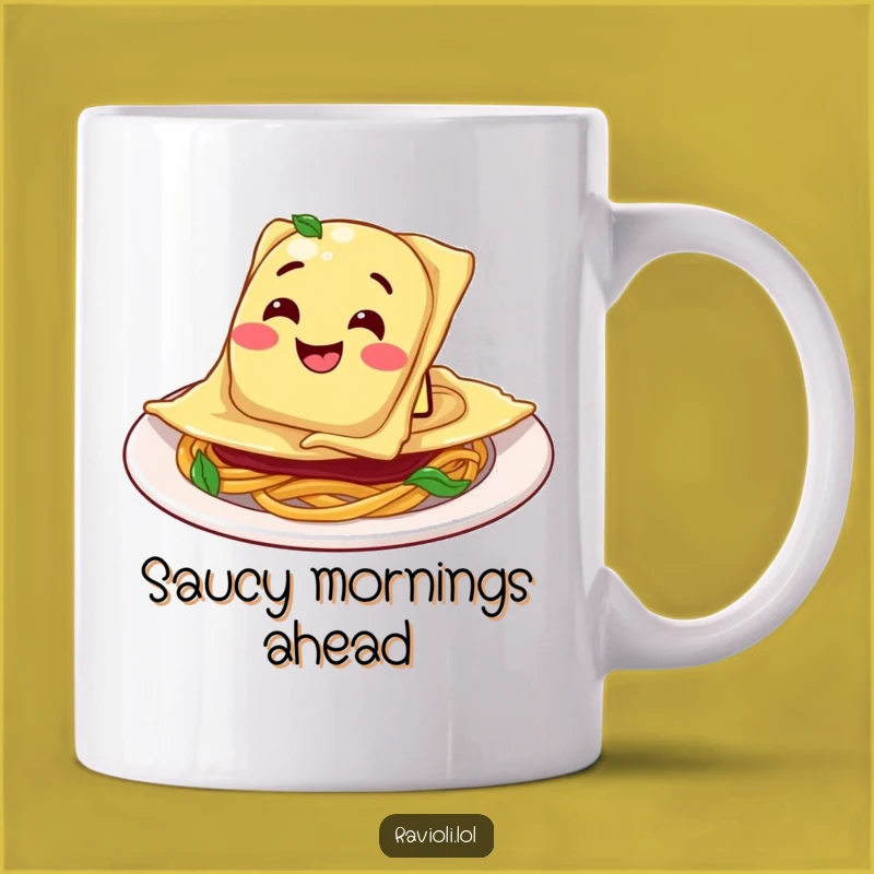Funny Ravioli Plate Mug: Goofy Character Dive for Pasta Lovers