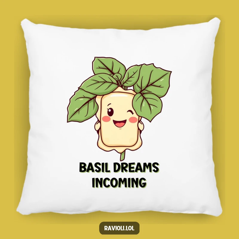 Funny Ravioli Basil Peek Pillow - Cozy Cushion for Pasta Lovers