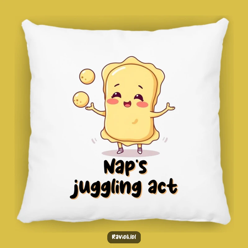 Comfy Funny Ravioli Juggling Cheese Balls Pillow - Cozy & Hilarious Home Decor!