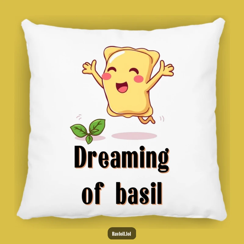 Funny Ravioli Chasing Basil Pillow - Cozy Kitchen Comfort