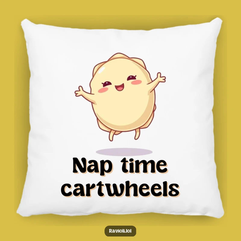 Funny Ravioli Cartwheel Pillow: Cuddle Up with Pasta Fun and Tiny Legs