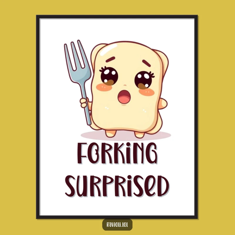 Funny Ravioli Surprise Digital Art: Hilarious Fork Print, Decor Gift