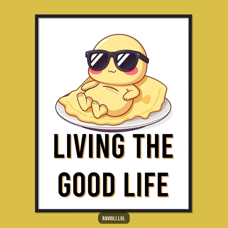 Funny Ravioli Sunbathing Digital Art: Hilarious Pasta Character Print