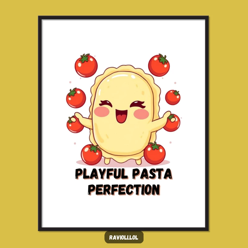 Funny Ravioli Juggling Tomatoes Digital Art: Instant Download for Kitchen Whimsy