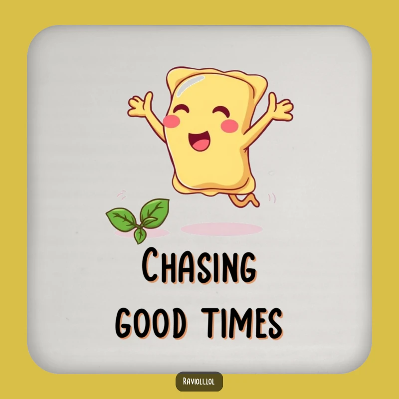 Funny Ravioli Chasing Basil Coaster - Protect Surfaces with Fun