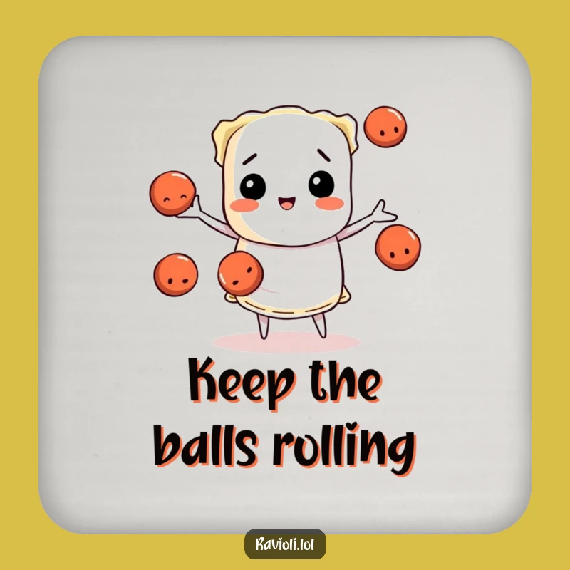 Funny Ravioli Coaster: Hilarious Juggling Meatballs, Kitchen Decor Gift