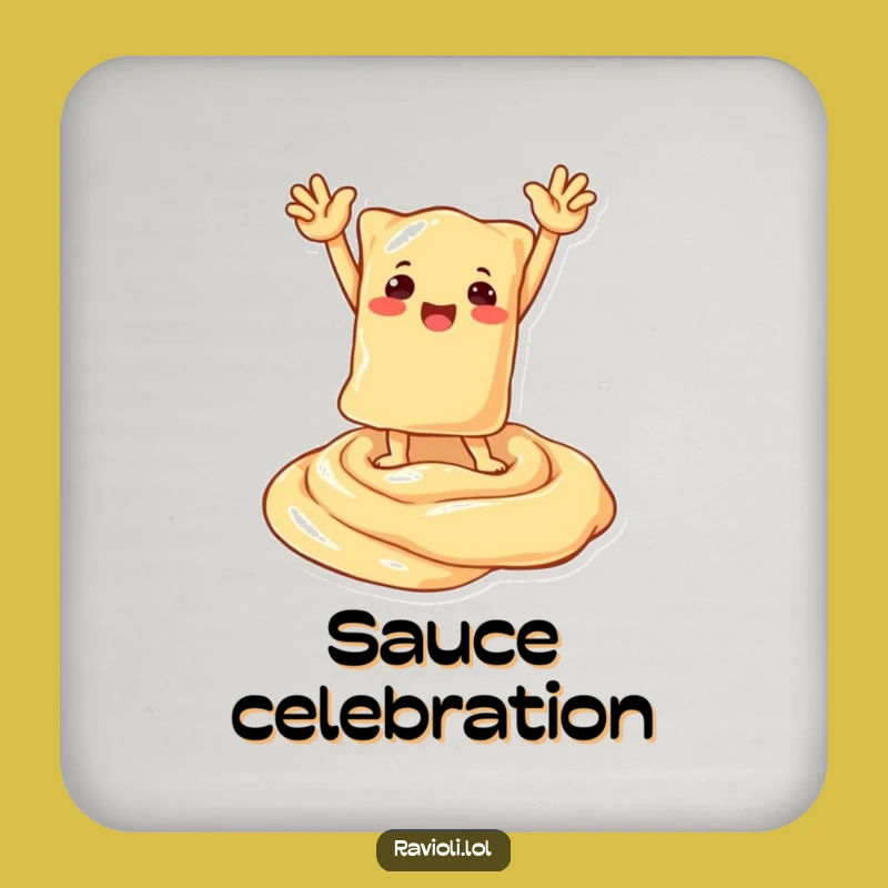 Funny Ravioli Victory Pose Coaster Set - Protect Surfaces with Pasta Pride