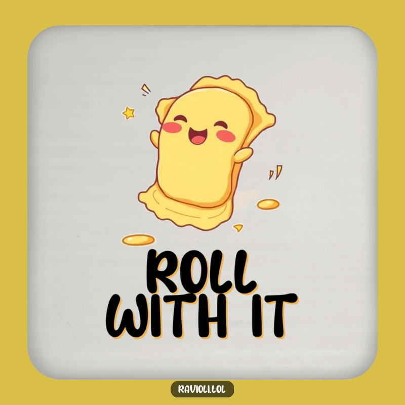 Funny Rolling Ravioli Coaster Set: Pasta's Joyful Descent, Chic Funny Gift for Tables
