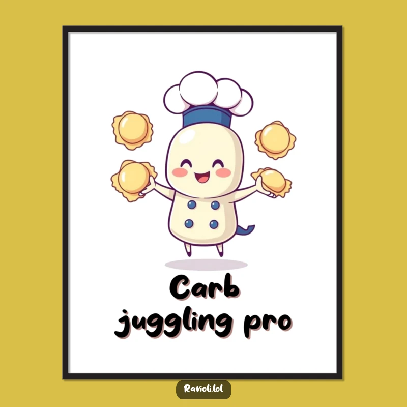 Funny Ravioli Chef Poster: Joyful Juggling Art Print - Hilarious Kitchen Decor Gift