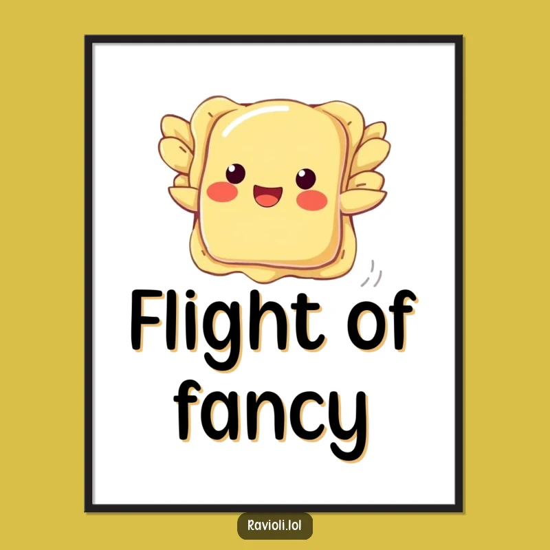 Funny Ravioli Flying Poster: Whimsical Pasta Art Print, Humorous Gift