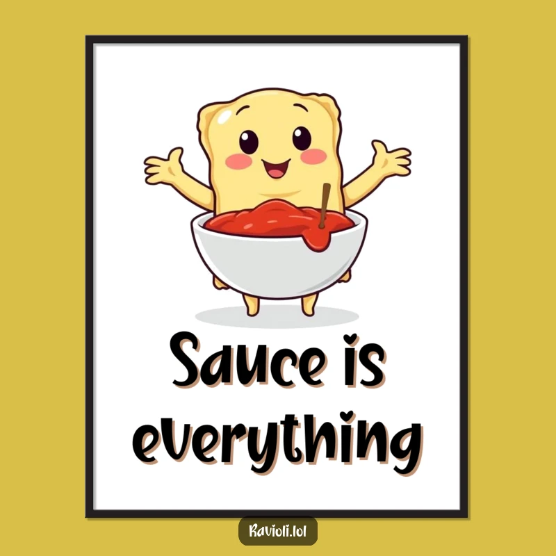 Funny Ravioli Marinara Embrace Poster - Italian Art Lover Gift