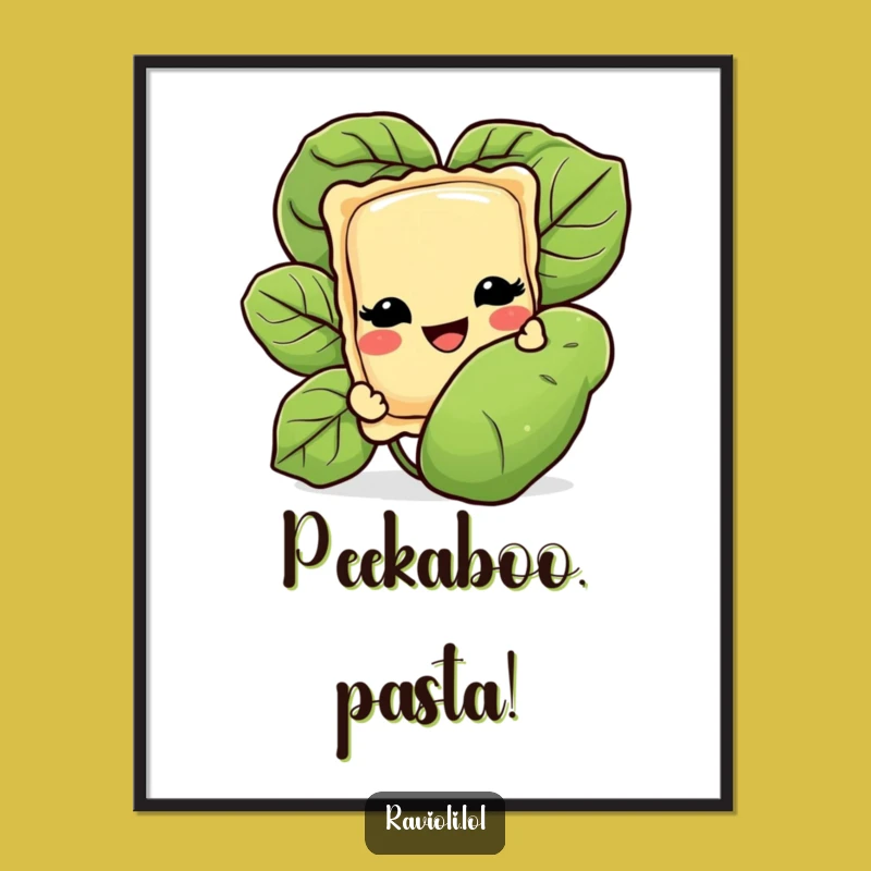 Funny Ravioli Basil Grin Poster - Hilarious Italian Wall Art Decor Gift