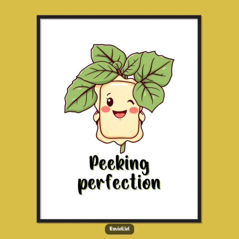 Funny Ravioli Basil Grin Poster - Whimsical Italian Food Art Print