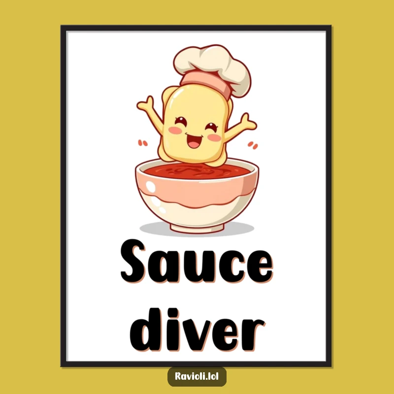 Funny Chef Ravioli Poster: Decorate with Delight & This Hilarious Funny Gift Art