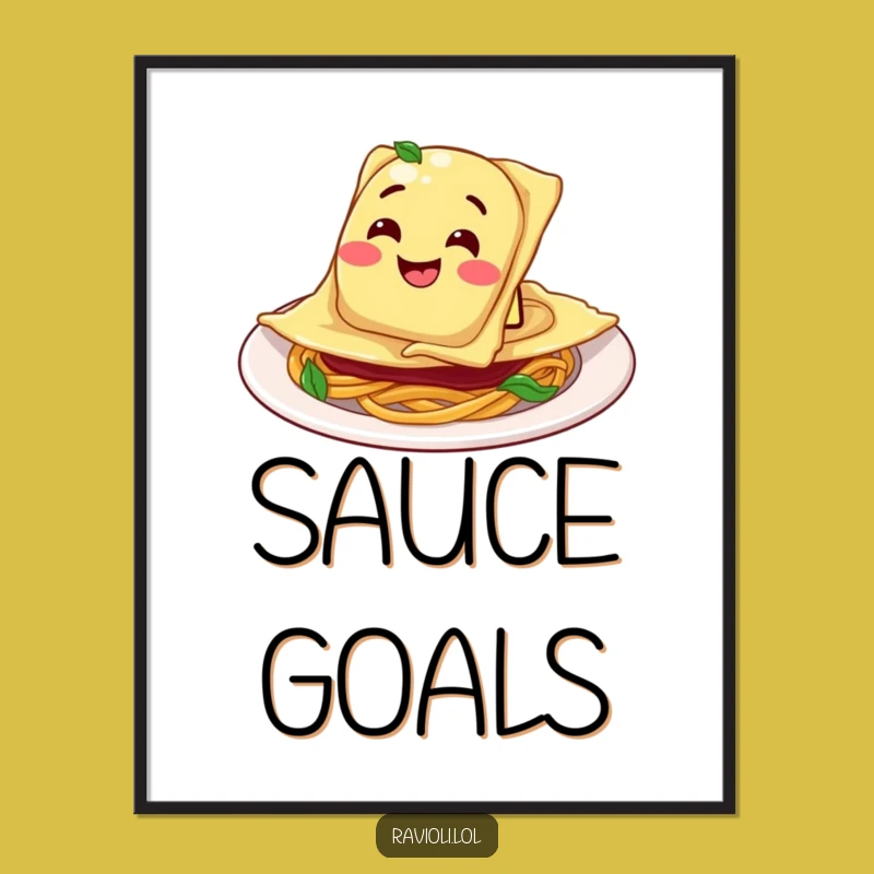 Funny Ravioli Plate Poster: Goofy Character Art for Kitchens