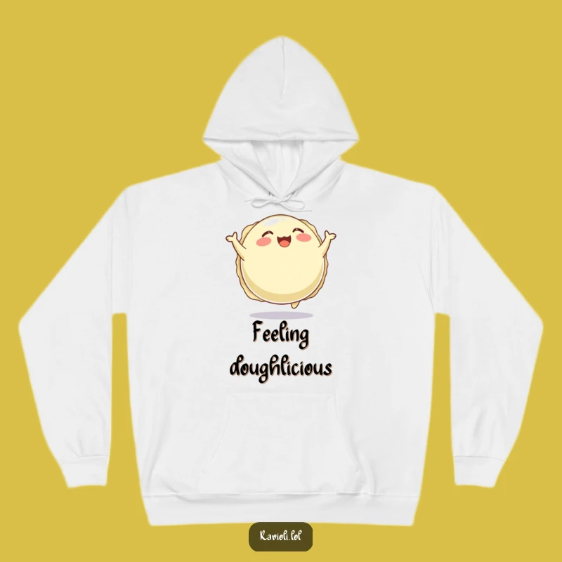 Cozy Funny Happy Ravioli Hoodie: Warm Bouncing Pasta Pullover