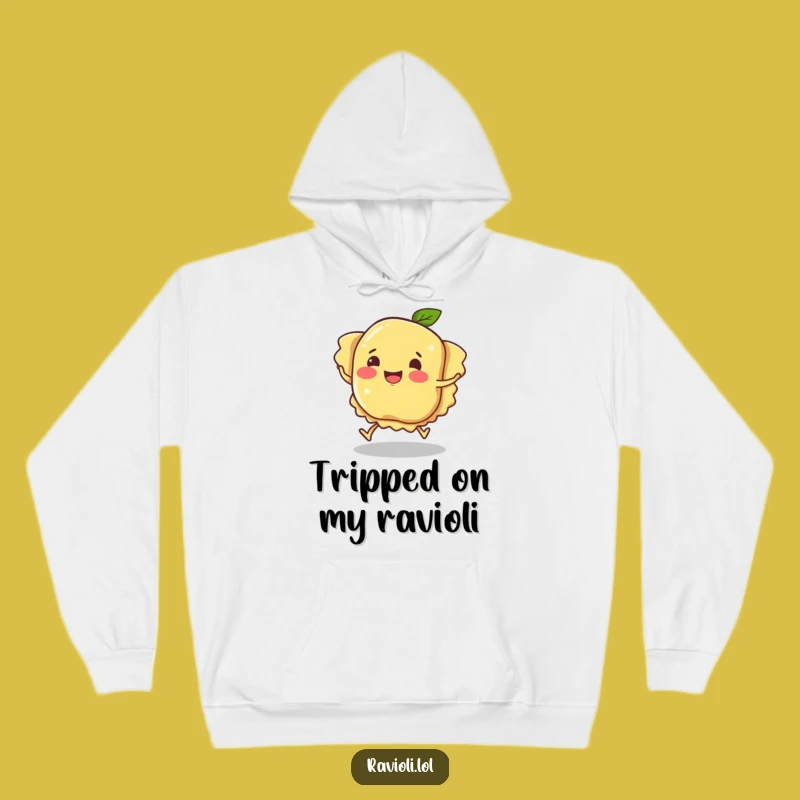 Cozy Funny Ravioli Hoodie: Hilarious Tripping Pasta Character, Warm Gift for Laughs