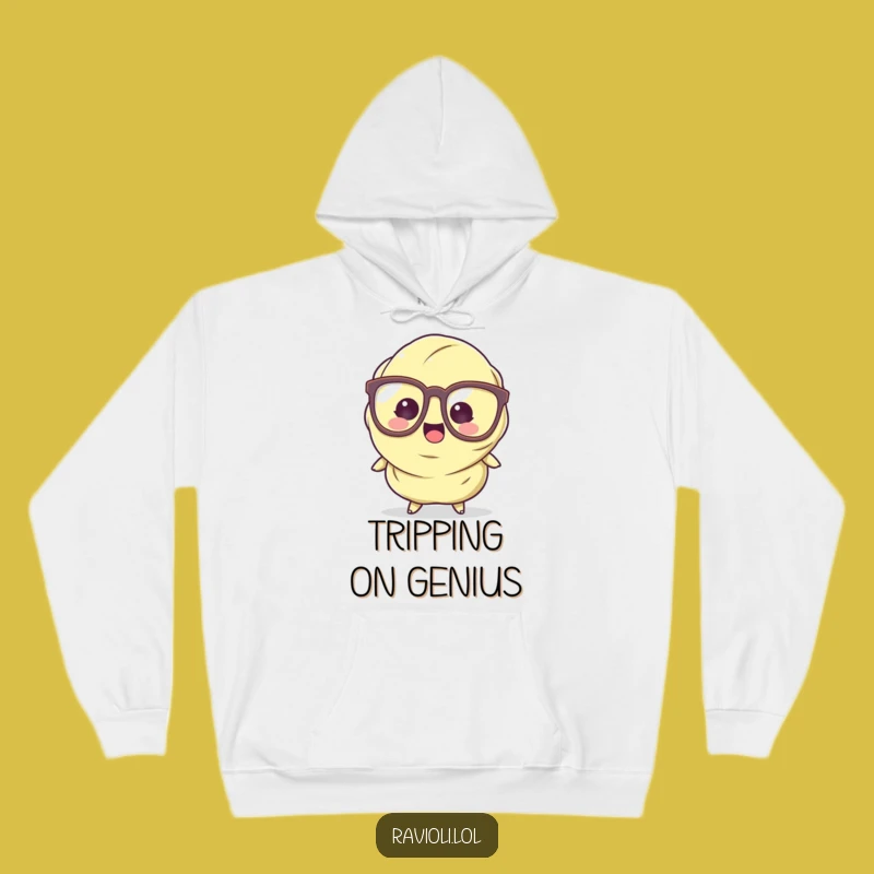 Cozy Funny Ravioli Hoodie: Tripping Character in Big Glasses, Ultimate Comfy Gift
