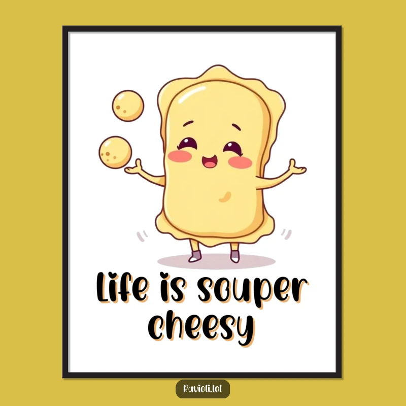 Free Printable Ravioli Wall Art: Funny Juggling Cheese Balls Downloadable Decor