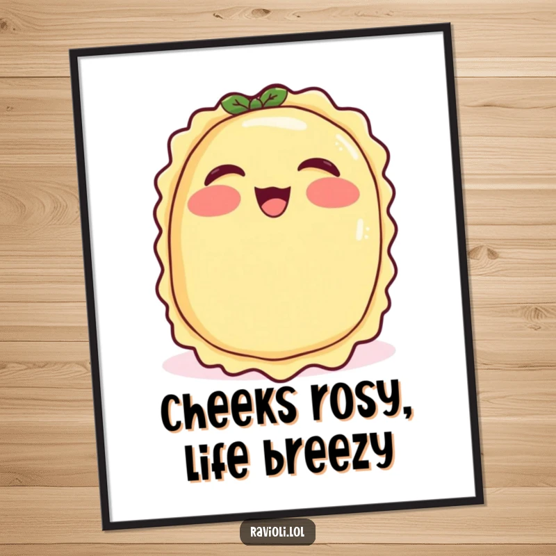 Funny Free Printable Wall Art: A rosy-cheeked ravioli giggling uncontrollably, bringing infectious laughter and joy to decor.